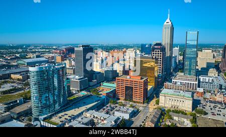 Aerial View of Indianapolis Skyscrapers and Bustling Downtown Stock Photo