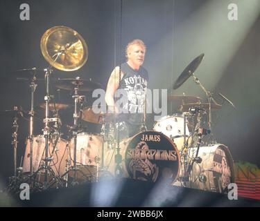 **FILE PHOTO** James Kottak, Drummer Of Scorpions, Has Passed Away. BROOKLYN NY - SEPTEMBER 12: James Kottak of Scorpions performs at the Barclays Center on September 12, 2015 in Brooklyn, New York. Credit: mpi04/MediaPunch Stock Photo