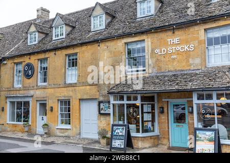 The Old Stocks Inn restaurant and accommodation in Stow on the Wold, cotswolds village,England,UK,2023 Stock Photo