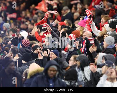 Fans react during the Carabao Cup Semi Final match Middlesbrough vs Chelsea at Riverside Stadium, Middlesbrough, United Kingdom, 9th January 2024  (Photo by Nigel Roddis/News Images) Stock Photo