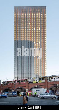 Viadux is a new residential development in the heart of Manchester, situated at Deansgate MEtro Link tram stop and by Manchester Central GMEX Stock Photo