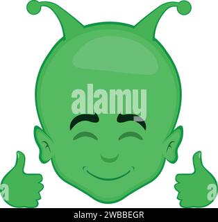 vector green alien et head cartoon hands thumb up Stock Vector