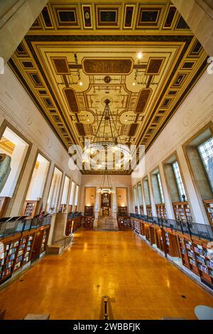 Grand Library Interior with Ornate Ceiling and Bookshelves ...