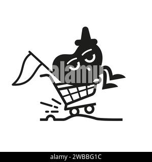 Romantic heart, composition of a heart sitting in a shopping cart and going shopping. A loving heart for February 14, Valentine's Day and March 8. Pos Stock Vector