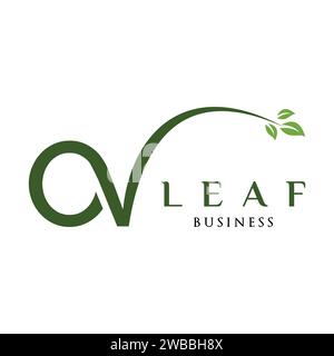 Initial Letter OV Leaf Icon Logo Design Template Stock Vector