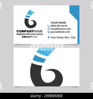 Blue and Black Business Card Template with Curly Spike Shaped Letter B Logo Icon Over a Light Grey Background Stock Vector