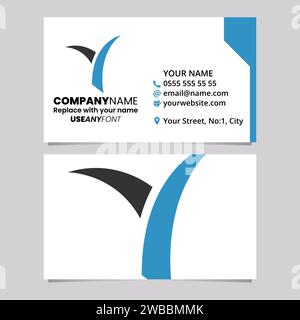 Blue and Black Business Card Template with Grass Shaped Letter Y Logo Icon Over a Light Grey Background Stock Vector