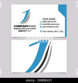Blue and Black Business Card Template with Layered Letter J Logo Icon Over a Light Grey Background Stock Vector