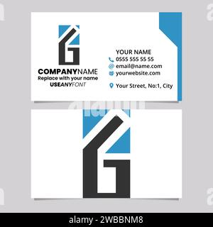 Blue and Black Business Card Template with Rectangular Letter G Logo Icon Over a Light Grey Background Stock Vector