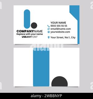 Blue and Black Business Card Template with Rounded Letter L Logo Icon Over a Light Grey Background Stock Vector