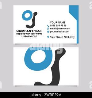 Blue and Black Business Card Template with Soft Round Shaped Letter G Logo Icon Over a Light Grey Background Stock Vector