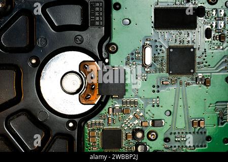 hard drive close up, cicuit, microchip, background Stock Photo
