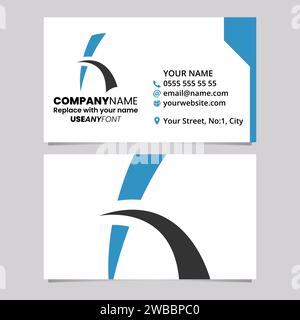 Blue and Black Business Card Template with Spiky Lined Letter H Logo Icon Over a Light Grey Background Stock Vector