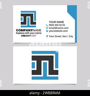 Blue and Black Business Card Template with Square Letter N Logo Icon Over a Light Grey Background Stock Vector