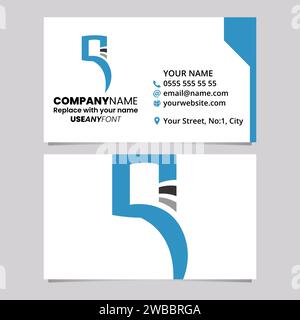 Blue and Black Business Card Template with Square Shaped Letter Q Logo Icon Over a Light Grey Background Stock Vector