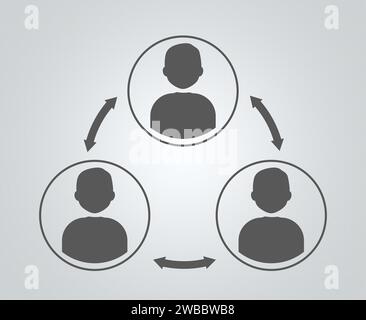 Human icons connected with double arrows on grey background, illustration. Multi-user system Stock Photo