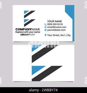 Blue and Black Business Card Template with Triangular Flag Shaped Letter B Logo Icon Over a Light Grey Background Stock Vector