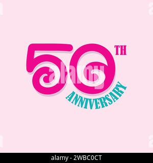 50 Th anniversary celebration template on pink background. Celebrating 50 years anniversary logo, sticker, label, banner, poster, greeting card vector Stock Vector