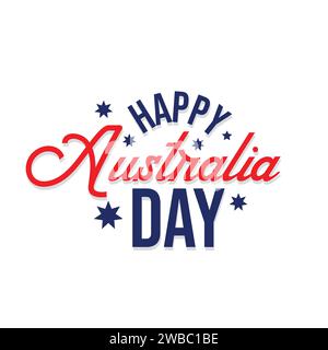Happy Australia day vector typography on white background. Australia Day greeting card, poster, banner, template, postcard deign. 26 January Australia Stock Vector