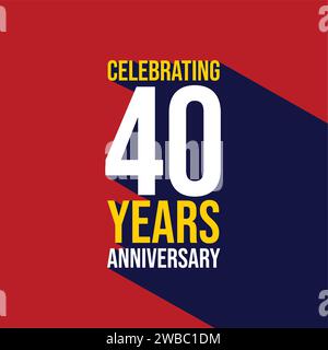 Celebrating 40 years anniversary template design with a long shadow on red background. 40th anniversary celebration event poster, invitation card, gre Stock Vector