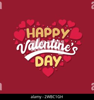 Happy Valentines Day typography vector illustration on heart shape. Love and romantic concept for celebrating valentine's Day on 14 February. Stock Vector