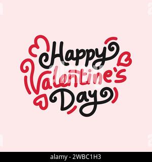 Hand drawn lettering of Happy valentines day greeting card vector illustration. Valentines calligraphy, poster, banner, flyer. Stock Vector