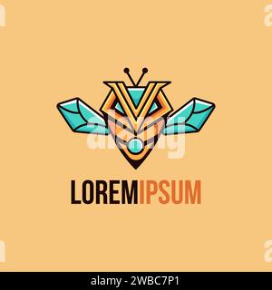 Bee robot mascot cartoon logo vector template on light background Stock Vector