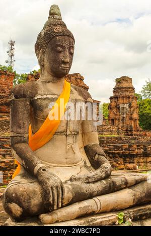 Buddha statue at Wat Mahathat in Buddhist temple complex in Ayutthaya near Bangkok. Thailand Stock Photo