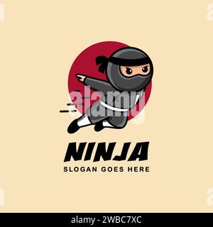 Jumping ninja logo mascot cartoon Stock Vector