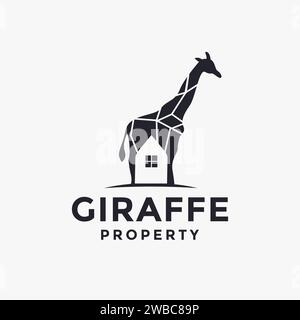 giraffe and home logo, with negative space style Stock Vector