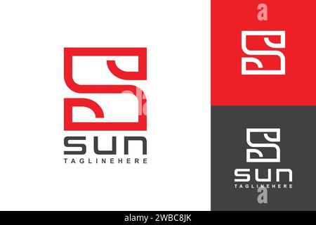 Sun ambigram logo design initials red letter S concept isolated Stock Vector