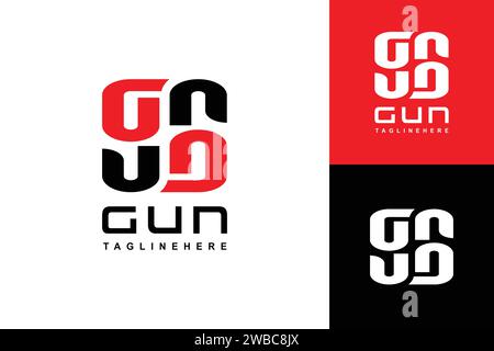 Gun ambigram logo combination red and black color letter design vector illustration Stock Vector