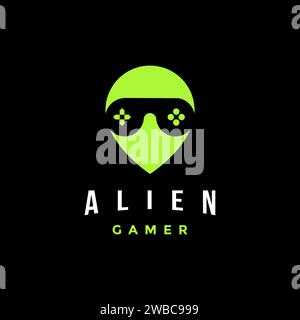 Alien gamer logo with joystick as glass eye Stock Vector