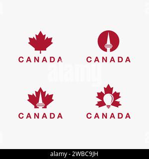 Set of Canada logo theme collection, toronto tower logo, lighting bulb logo Stock Vector