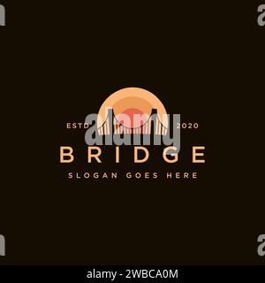 Simple Sunset and bridge logo template Stock Vector