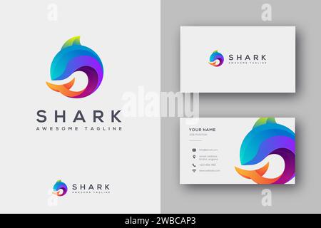Modern geometric golden ratio Shark logo icon and business card template Stock Vector