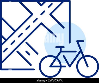 Bicycle renting app. Map showing location. Pixel perfect, editable stroke Stock Vector