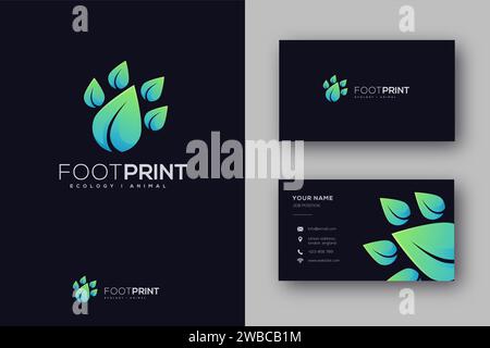 leaf and animal footprint logo, nature logo and business card template Stock Vector