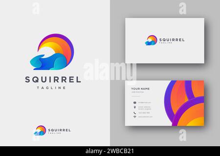 Modern geometric squirrel logo icon and business card template Stock Vector