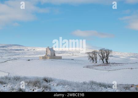 Corgarff castle in the December snow.  Aberdeenshire, Scotland Stock Photo