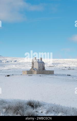 Corgarff castle in the December snow.  Aberdeenshire, Scotland Stock Photo