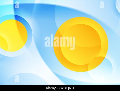 Blue waves and yellow glossy circles abstract geometric background. Vector design Stock Vector