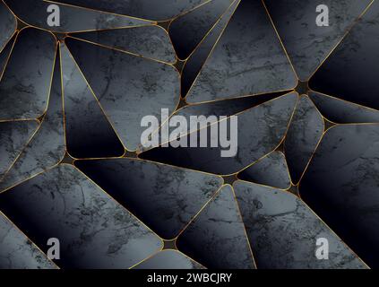 Dark blue and golden tech abstract low poly grunge background. Geometric vector design Stock Vector