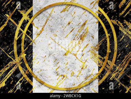Abstract black, white and golden grunge marble geometric texture background with circles. Vector design Stock Vector
