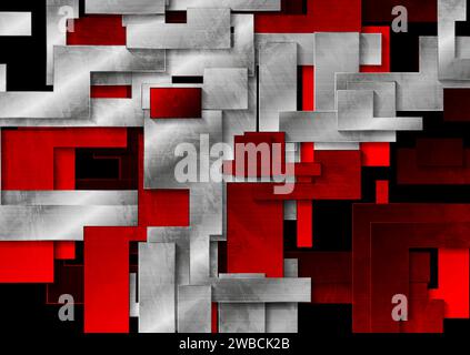 Bright red and metallic grunge abstract geometric backgroud. Vector design Stock Vector