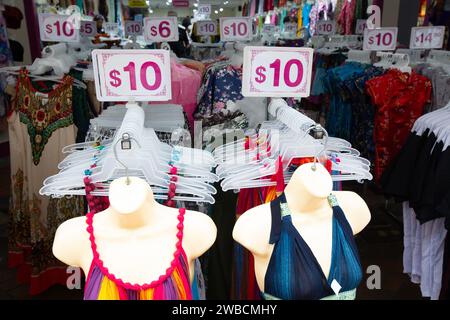 A shop at Chinatown selling women clothing for ten dollars which is very cheap, Singapore. 2024 Stock Photo