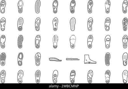 Orthopedic insoles icons set outline vector. Footwear insole. Sole support Stock Vector