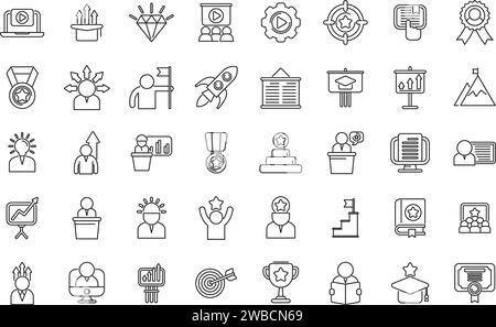 Personal Growth Training icons set outline vector. Self development. Care study Stock Vector