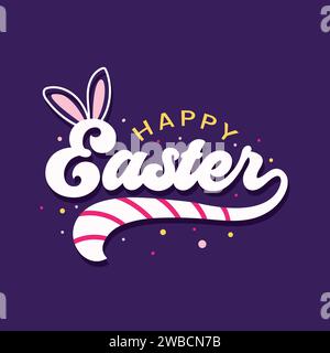 Happy Easter vector typography illustration with Rabbit ear on the text. Template Design for holiday greeting card and invitation of the Easter day. Stock Vector