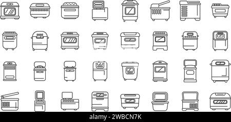Bread maker icons set outline vector. Kitchen electric. Oven home bakery Stock Vector